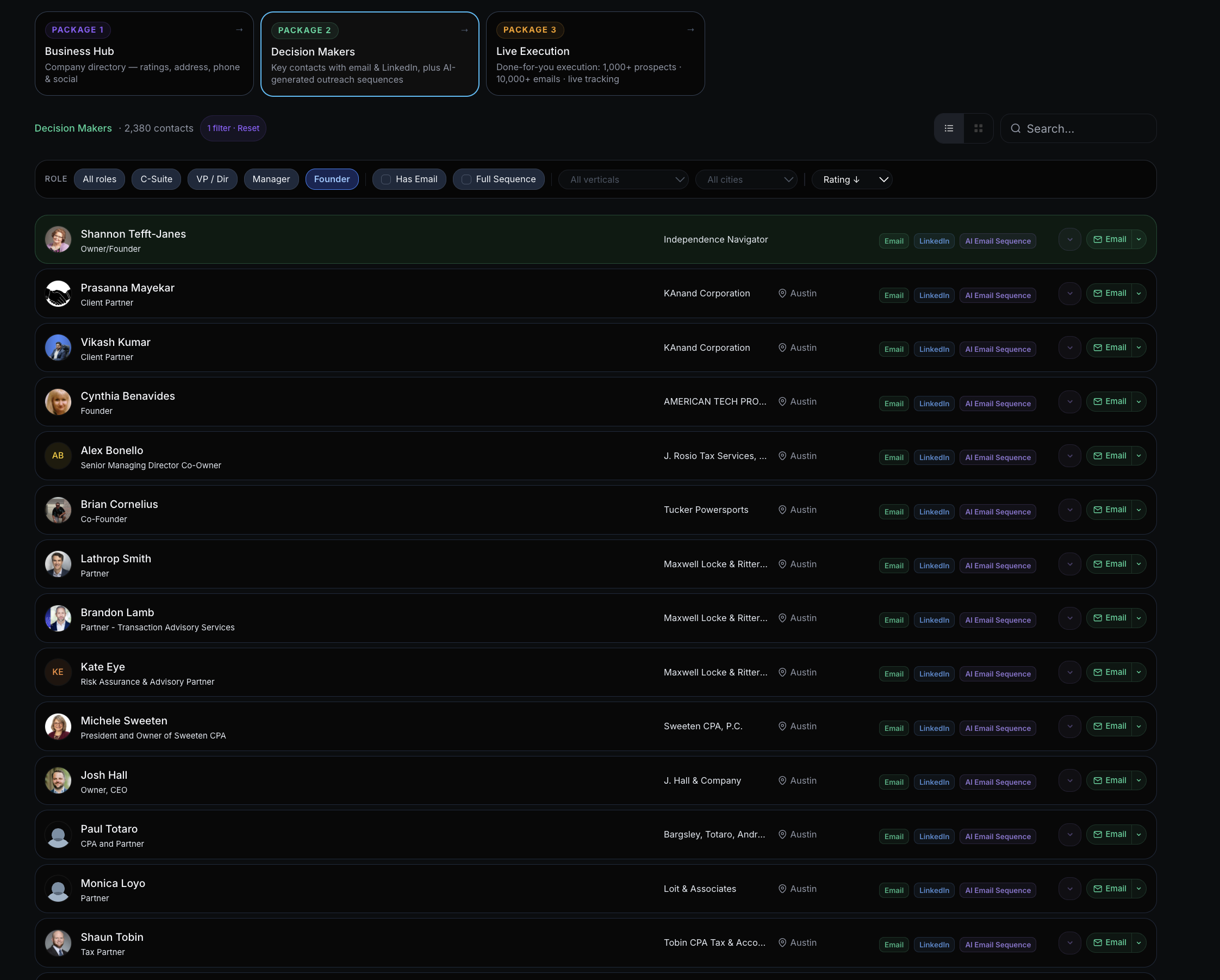 Decision-maker enrichment screen for the campaign build